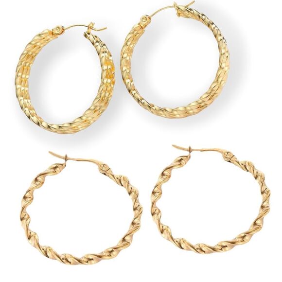 NWT 2 Pairs 18K Gold Hoop Earrings - Picture 1 of 7